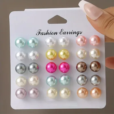 30 Pcs  Colorful Pearl Stud Earrings Set